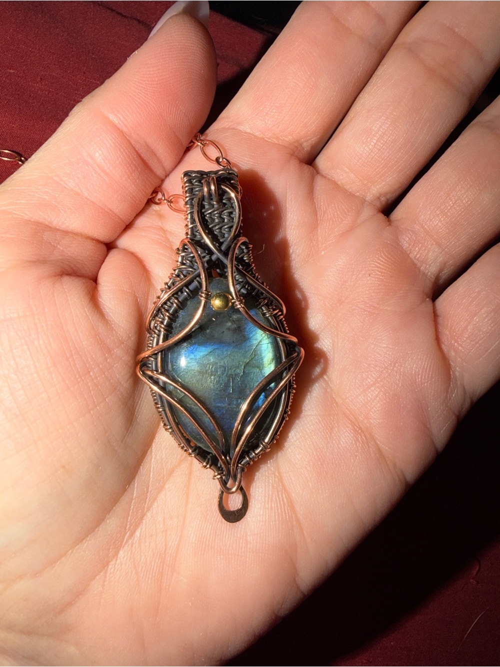 NEW - Handwired Copper Labradorite Pendant Necklace - Blue Flash - Picture 2 of 4